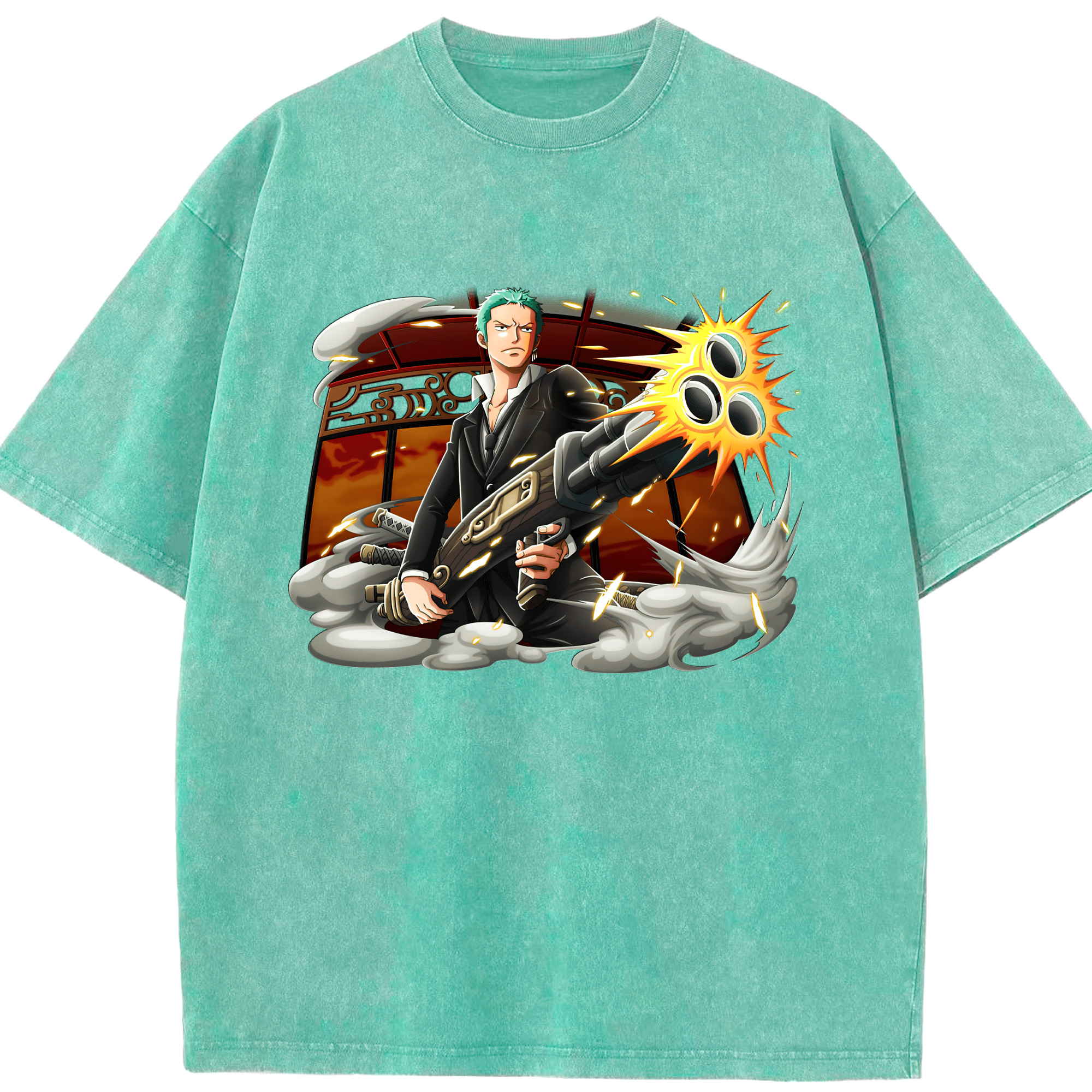 ワンピース ロロノア・ゾロ ONE PIECE Roronoa Zoro 綿100% ヴィンテージ風 半袖Tシャツ（フロントプリント）